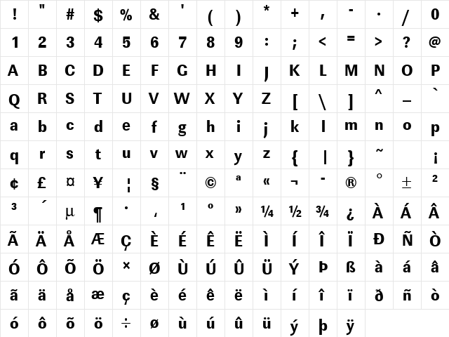 URWLinearTExtBolExtNar Regular font glyphpreview
