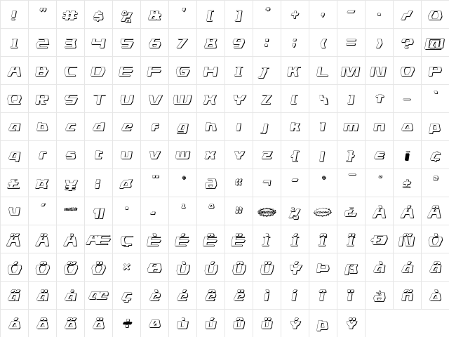 DS man 3D Semi-Italic Semi-Italic font glyphpreview