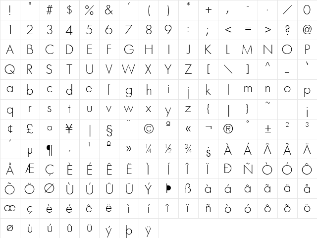 FutureLight Regular font glyphpreview