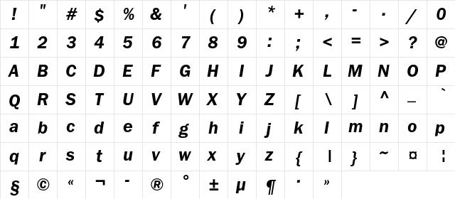 FranklinGothicDemiC Italic font glyphpreview