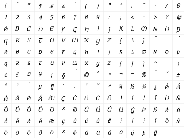 Norman-Condensed Italic font glyphpreview