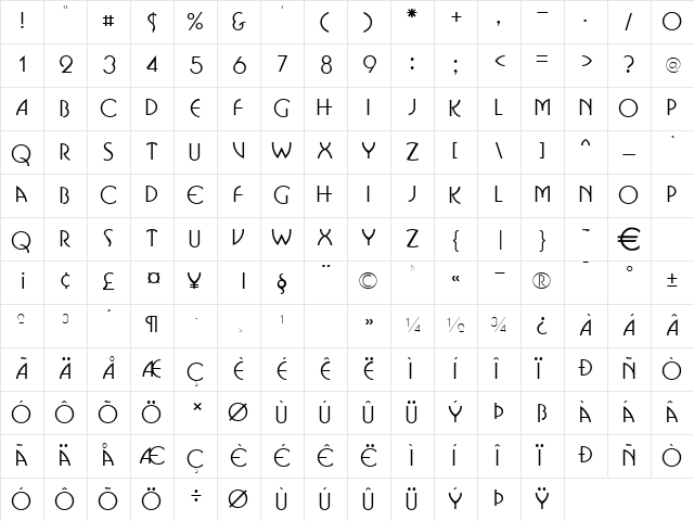 BussoNarrow Normal font glyphpreview