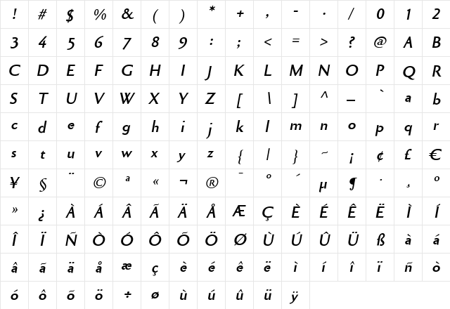 Cimiez Bold Italic font glyphpreview