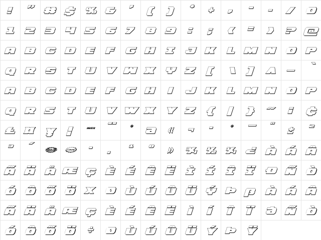 Bummer 3D Italic Italic font glyphpreview