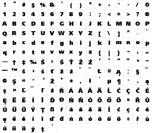 Frutiger CE 95 Ultra Black Regular font glyphpreview