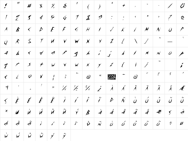 StingerLightSkewed Regular font glyphpreview