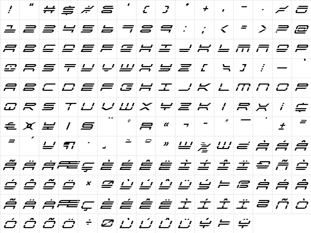 QuickStrike Super-Italic Italic font glyphpreview