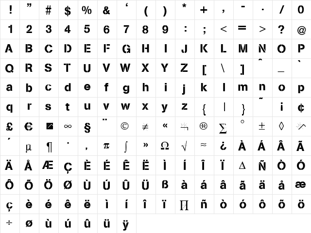 MissingLinks Regular font glyphpreview