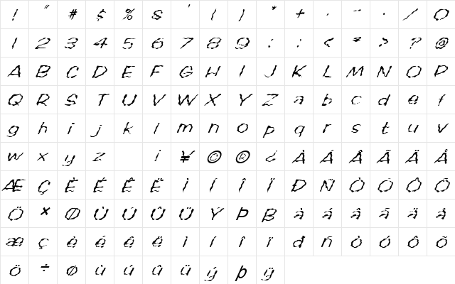 FZ HAND 2 WAVEY ITALIC Normal font glyphpreview