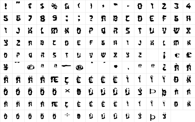 FZ WACKY 20 EX Normal font glyphpreview