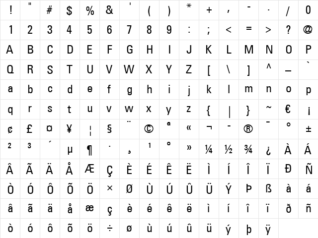 Univers LT 57 Condensed Regular font glyphpreview