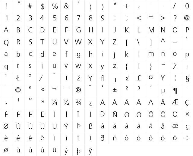 Frutiger-Light Regular font glyphpreview