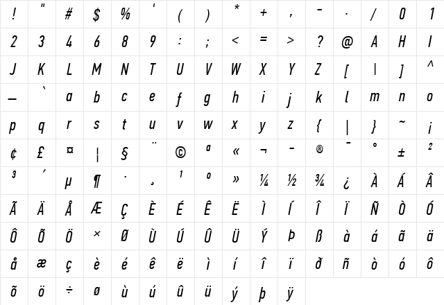 PF Din Text Comp Pro Italic font glyphpreview