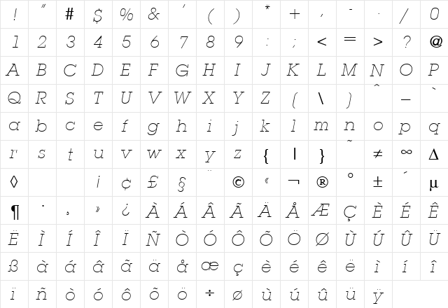 LubbersLight RegularItalic font glyphpreview