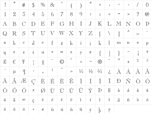 Caslon Open Face LT Regular font glyphpreview