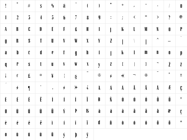 Skyline Regular font glyphpreview