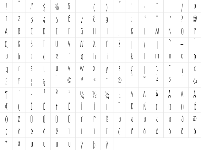 Schmalhans Light font glyphpreview