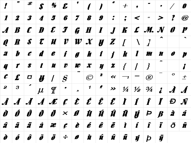 Aloe Extended BoldItalic font glyphpreview