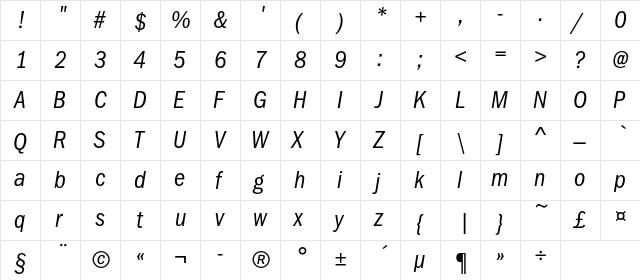 FranklinGothicBookCondC Italic font glyphpreview