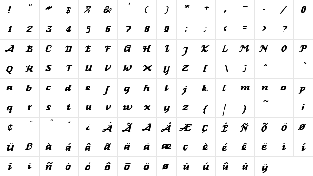 Seville Italic Regular font glyphpreview