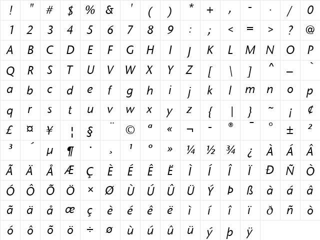 Stone Sans ITC Medium Italic font glyphpreview