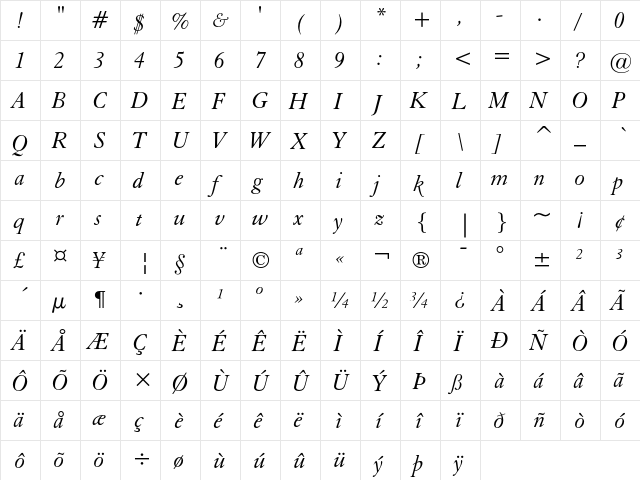 Elegant Garamond Italic font glyphpreview