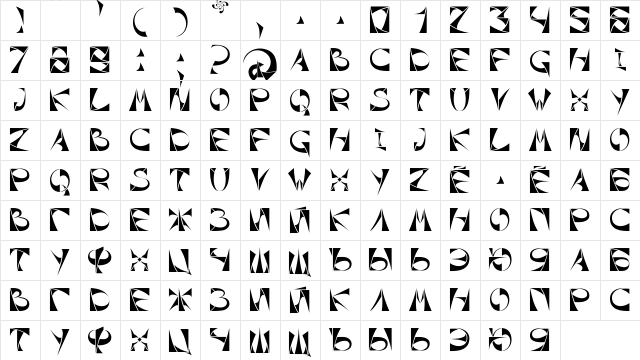 Xorx_Toothy Cyr Regular font glyphpreview