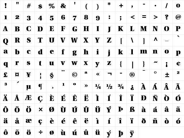 Utopia BlackOsF Regular font glyphpreview