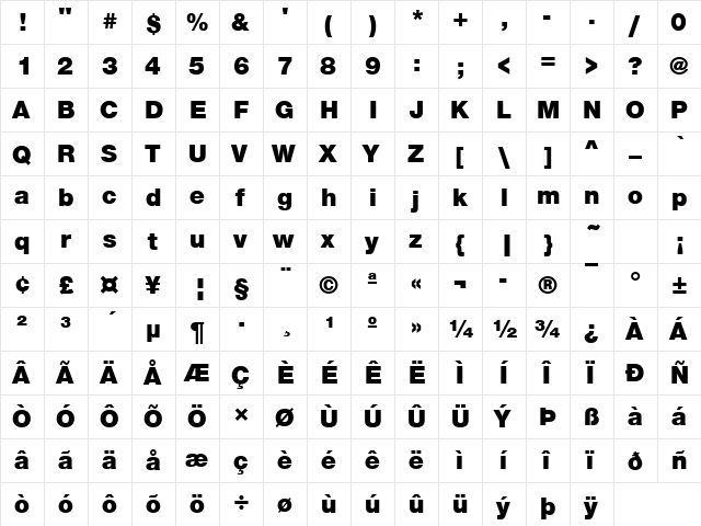 NimbusSanNovEBla Regular font glyphpreview