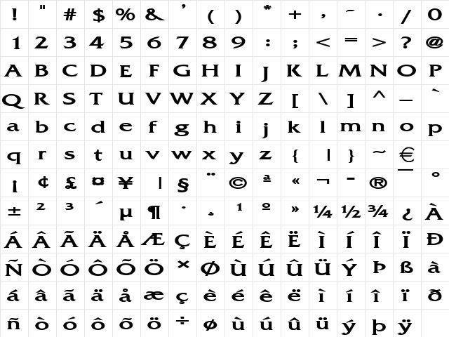 FrancoExtended Bold font glyphpreview