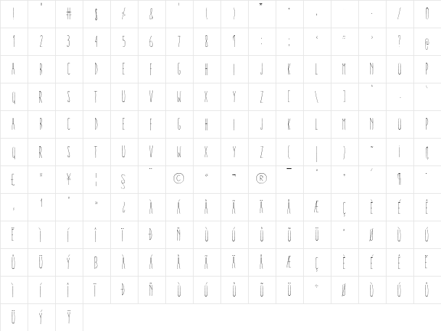 Aracne Ultra Condensed Light Ultra-condensed Light font glyphpreview