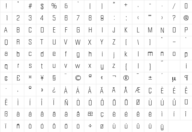 Diamante-Serial-ExtraLight Regular font glyphpreview