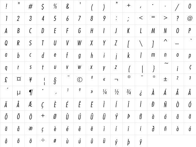 FuturaEF LightCondObl font glyphpreview