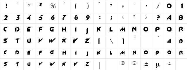 Slant Regular font glyphpreview