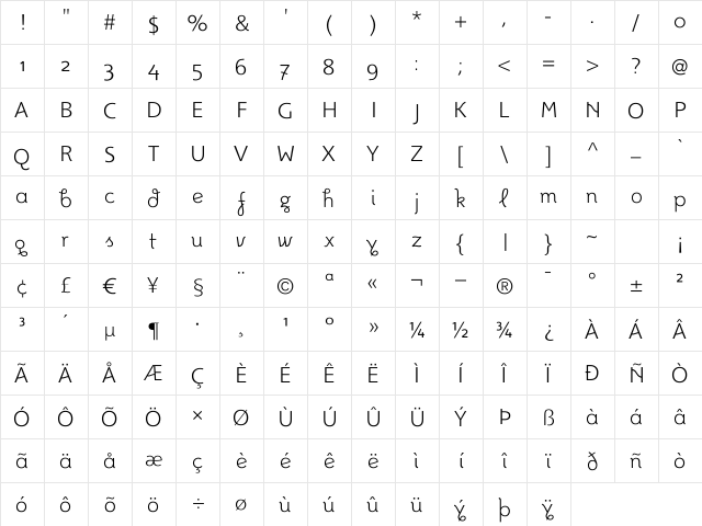 FoxLight Regular font glyphpreview