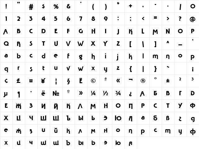 TavridaAd Normal font glyphpreview