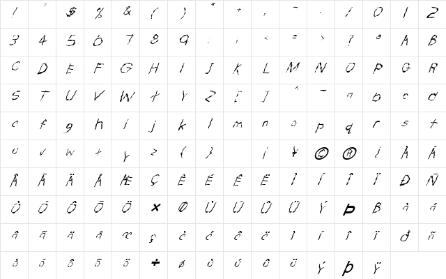 FZ HAND 22 WAVEY ITALIC Normal font glyphpreview