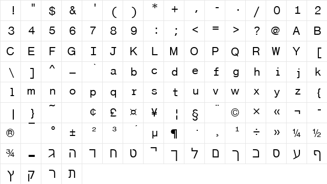 SidaHebMLig Regular font glyphpreview