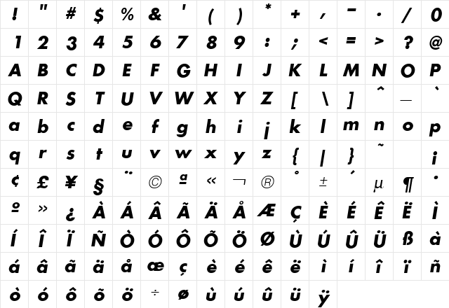 Futura ICG BoldOblique font glyphpreview