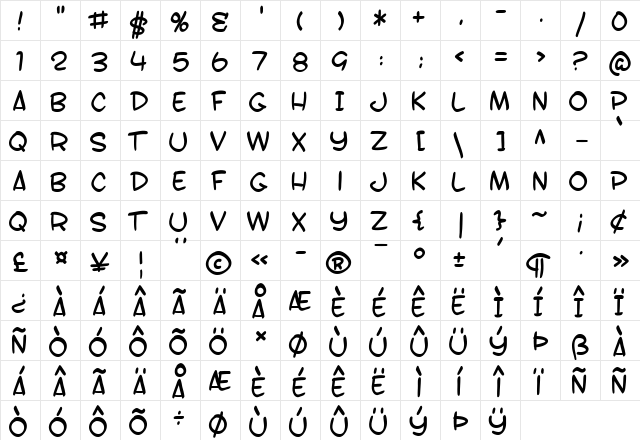 SF Toontime B Regular font glyphpreview