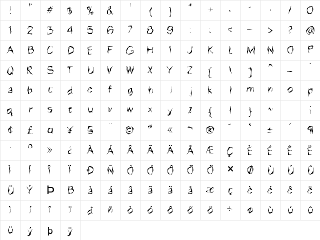 FZ WACKY 14 Normal font glyphpreview