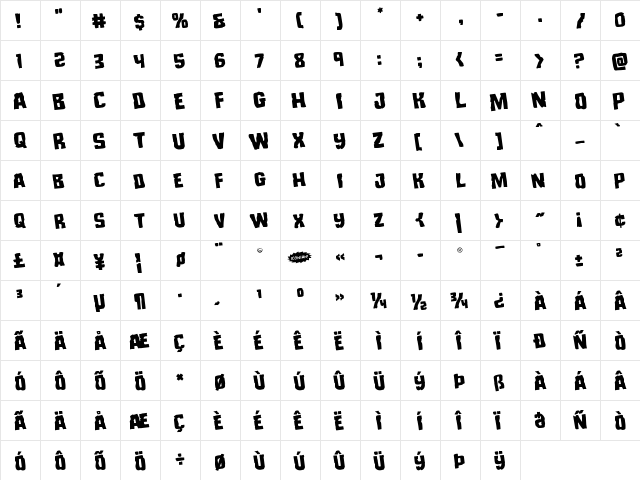 Monster Hunter Rotated Regular font glyphpreview