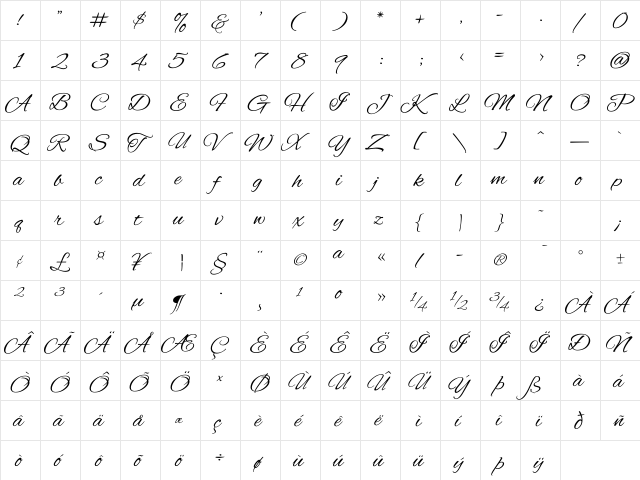 Alex Brush Regular font glyphpreview