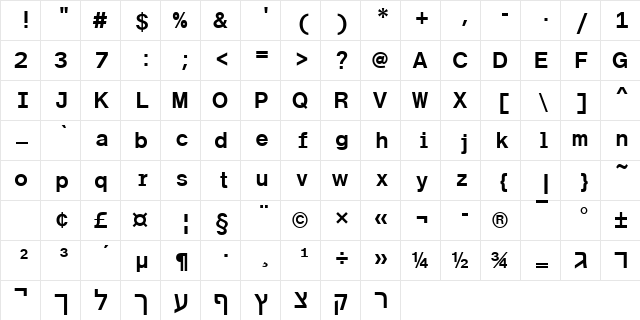 SidaHebMBol Regular font glyphpreview