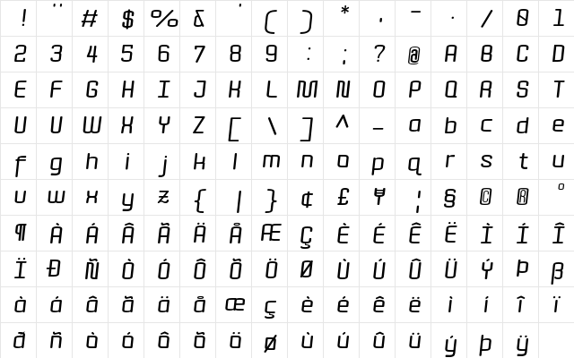 Quota Bold Italic Ext. font glyphpreview