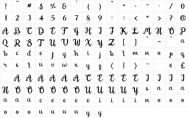 Shaquilla Free Version font glyphpreview
