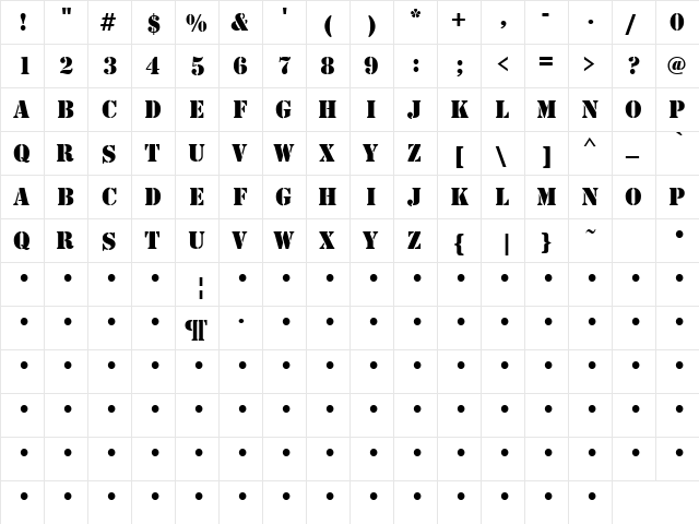 QTMilitary Regular font glyphpreview