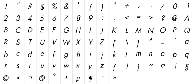 FortuneC Italic font glyphpreview