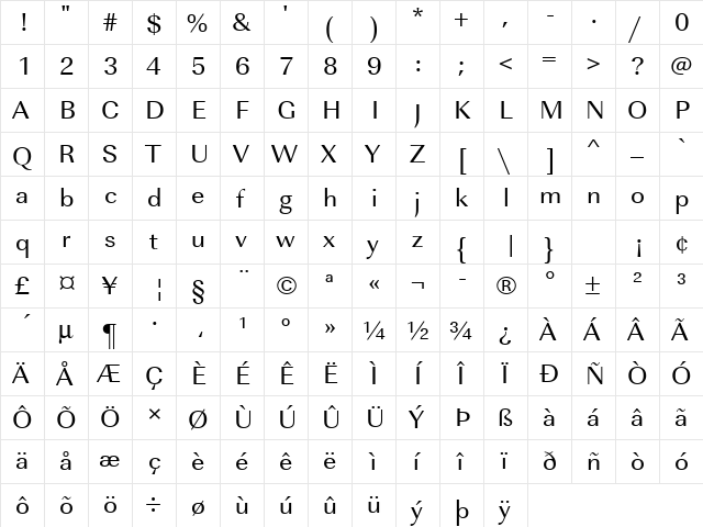 URWImperialTWid Regular font glyphpreview