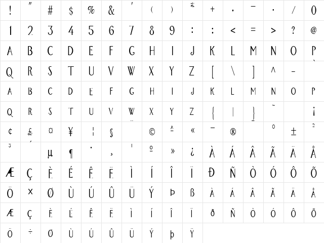 FZ BASIC 26 COND Normal font glyphpreview